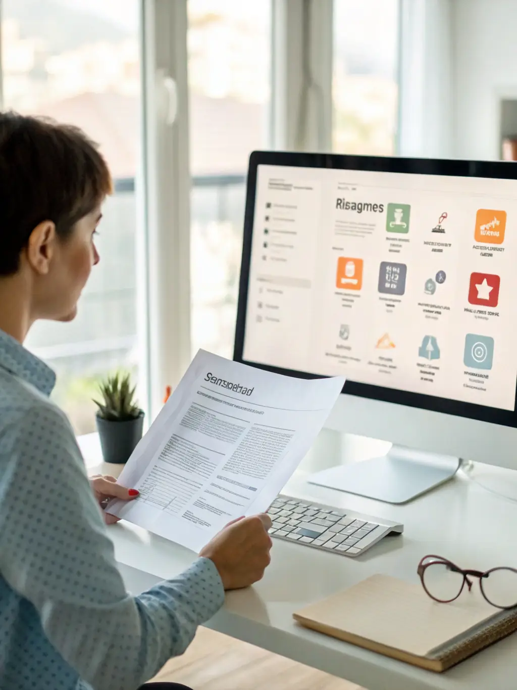 An image illustrating the process of hiring a virtual assistant, perhaps showing a person reviewing applications or conducting a virtual interview.